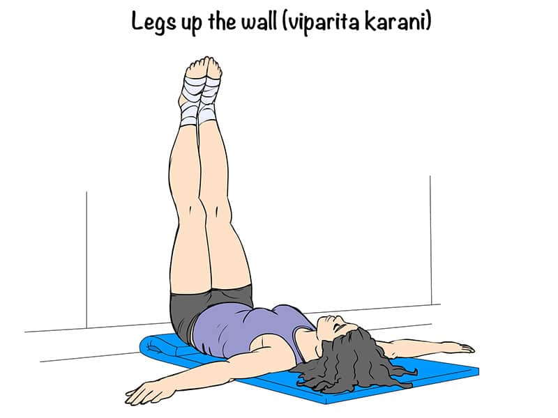 Illustration of yoga pose laying down with legs up the wall