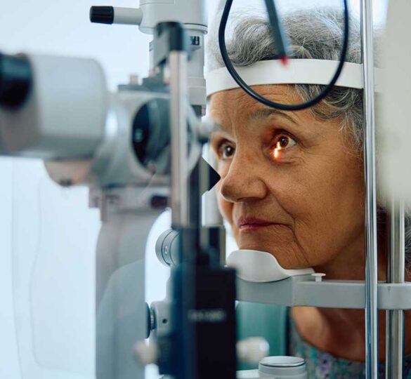 Senior woman having an eye exam